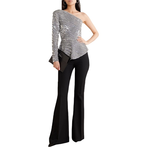 NWT {RETROFETE} ’Norma’ Silver Sequin One-Shoulder Long Sleeve Top - Picture 12 of 12